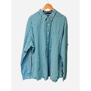 Crown & Ivy Blue White Plaid‎ Long Sleeve Shirt 3XL Tall Classic Fit